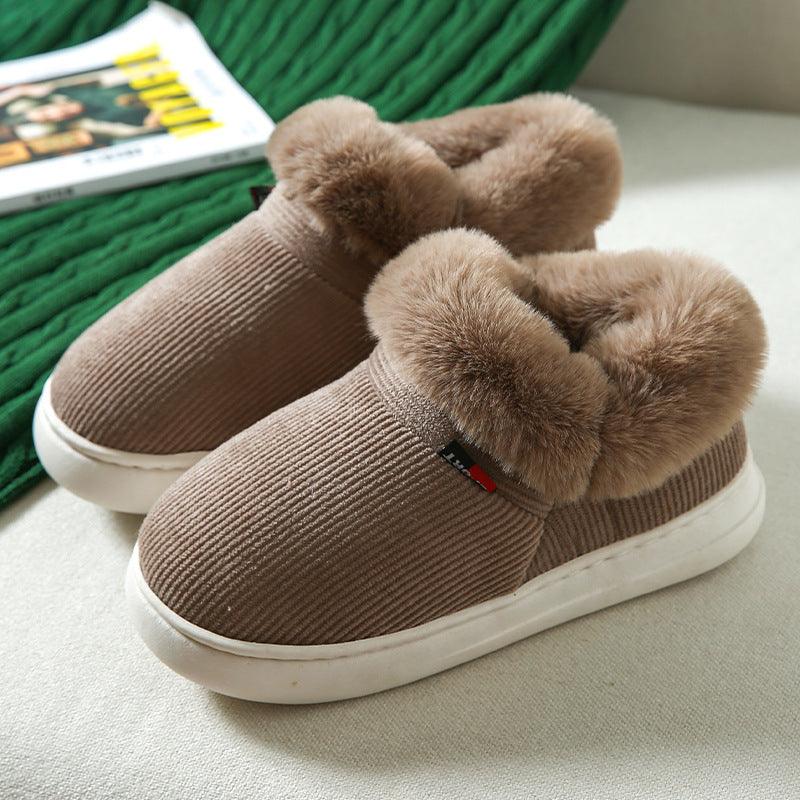 Winter Plush Cotton Shoes For Men And Women Cozy Fluffy Corduroy House Slippers Warm Slip On Fleece House Shoes - ForVanity SLIPPERS