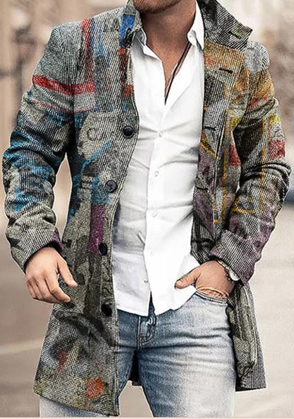 Men's Woolen Stand Collar Mid-length Casual Coat - ForVanity Men’s Jackets & Coats