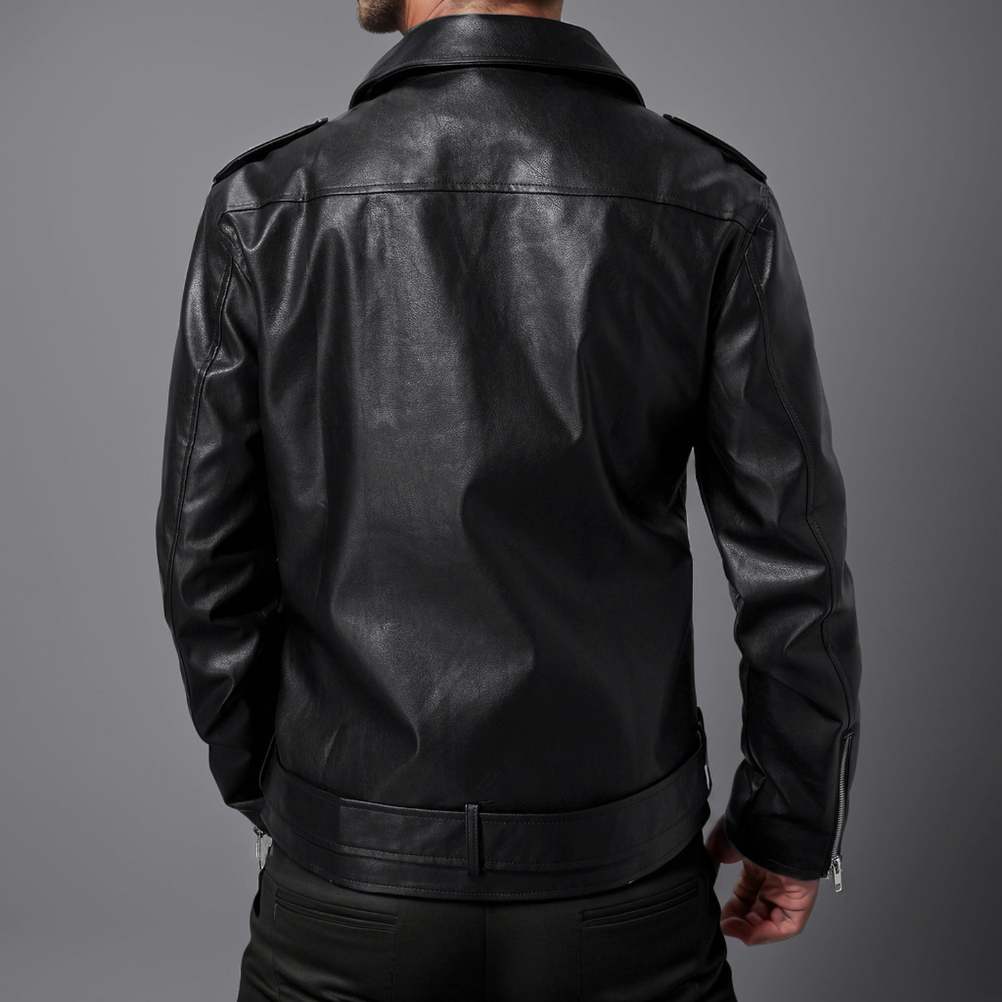 Men's Faux Leather Slim-fit Jacket - Lapel Collar, High Elasticity - ForVanity Bomber Jackets, Faux Leather, jackets, jackets & coats, men's clothing, men's jackets & coats, Men’s Bomber Jackets Bomber Jackets