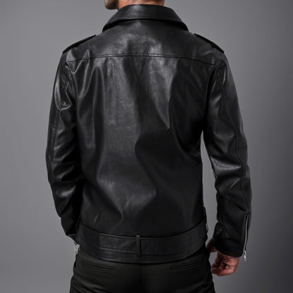 Men's Faux Leather Slim-fit Jacket - Lapel Collar, High Elasticity