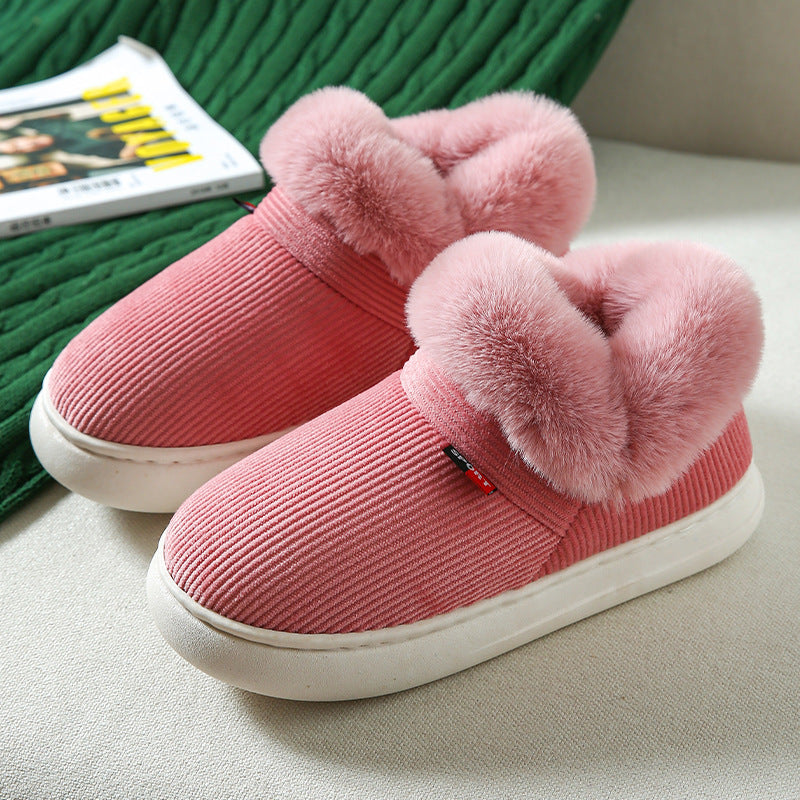 Winter Plush Cotton Shoes For Men And Women Cozy Fluffy Corduroy House Slippers Warm Slip On Fleece House Shoes