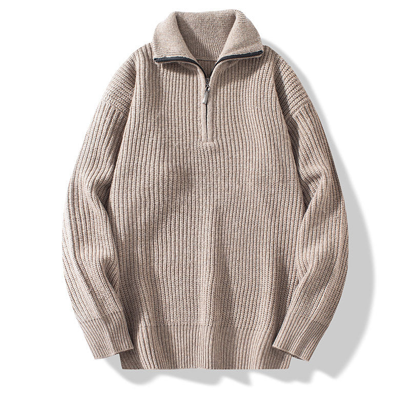 Men's Vertical Stripe Half Cardigan Pullover Sweater
