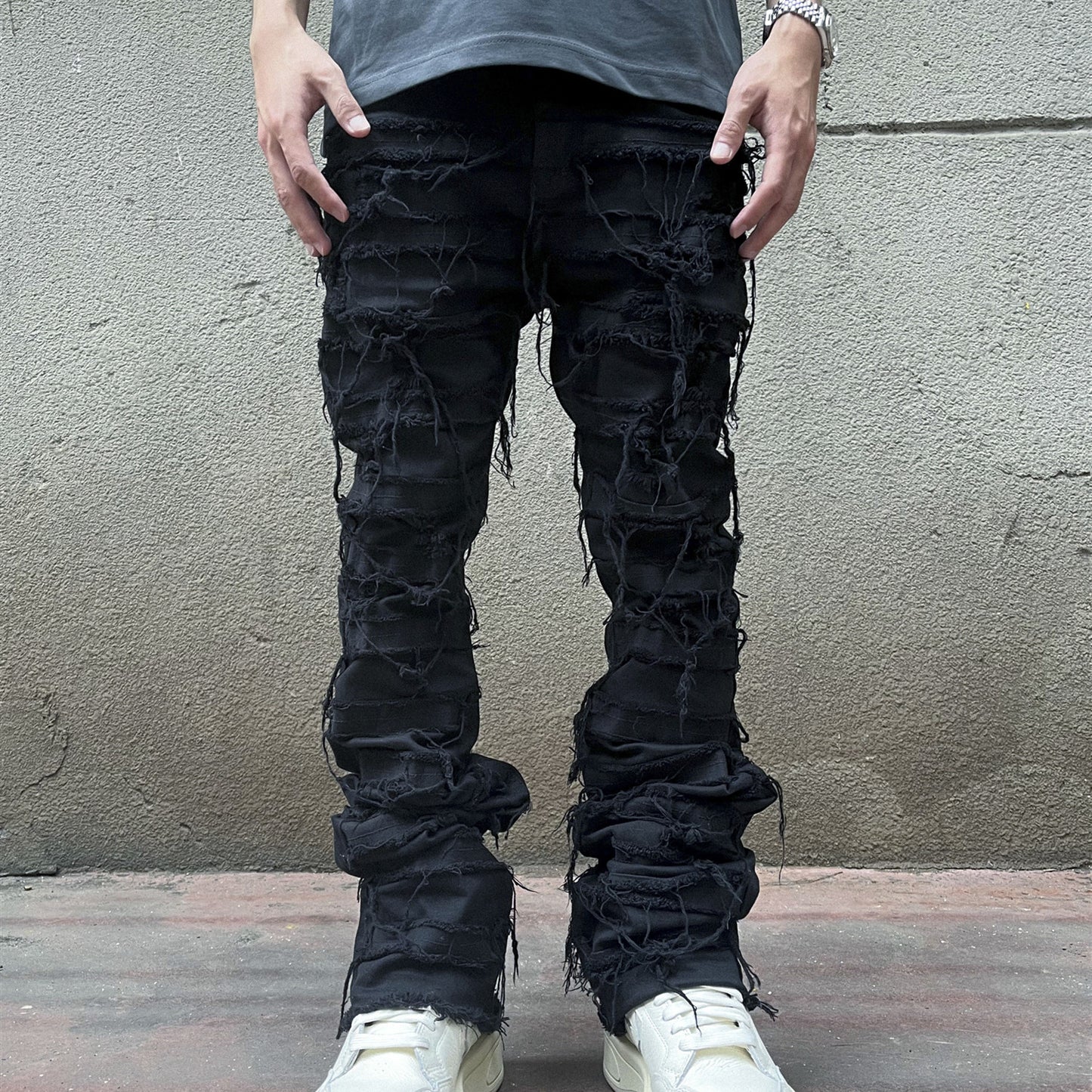 Men's Hip-Hop High Street Micro-Ripped Slim Jeans