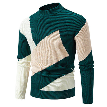 Men's Round Neck Multicolor Pullover Sweater - Korean Style, Jacquard