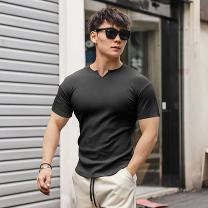Men's Slim-Fit Small Collar Workout Tee in Thread Cloth