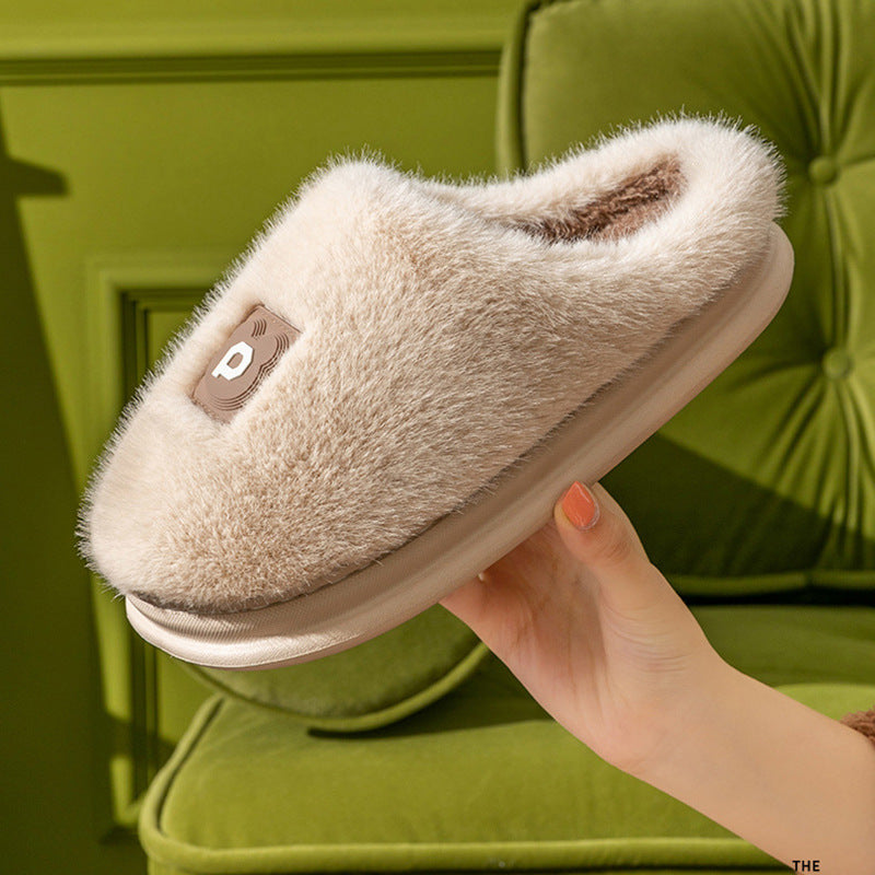 Soft Furry Plush Slippers Winter Indoor Non-slip Floor Slippers Women's Thickened Solid Warm Home Cotton Shoe - ForVanity SLIPPERS