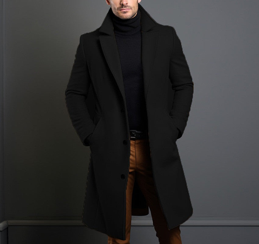 Men's Woolen Mid-length Trench Coat - British Style, Straight Hem - ForVanity men's clothing, men's jackets & coats, Men’s Trench Coats, Trench Coats Trench Coats