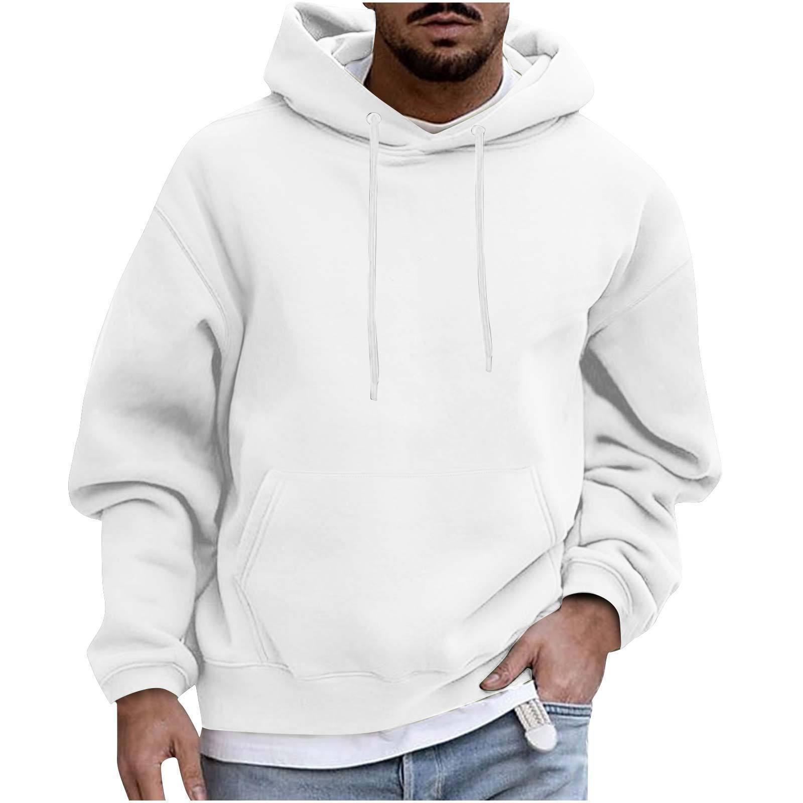 Men's Solid Color Casual Hoodie - Pullover, Drop-Shoulder - ForVanity men's clothing, men's hoodies & sweatshirts Hoodies