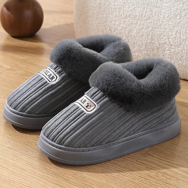 Winter Warm House Slippers Woman Plush Covered Heel Cotton Shoes Indoor And Outdoor Thick-soled Non-slip Fluffy Slippers For Men - ForVanity SLIPPERS