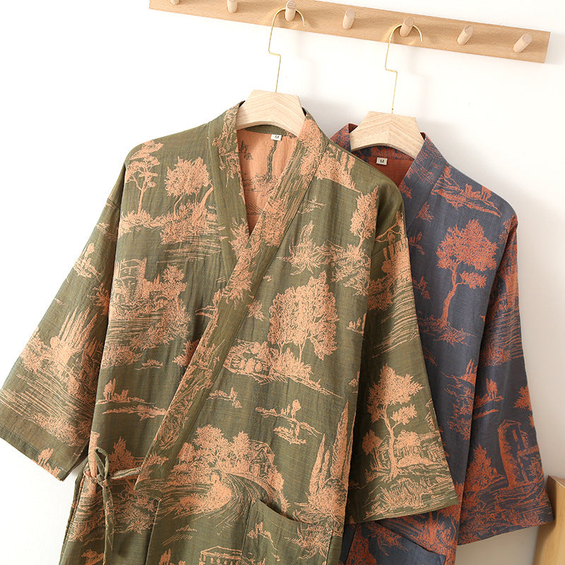Men's Breathable Cotton Gauze Kimono Bathrobe