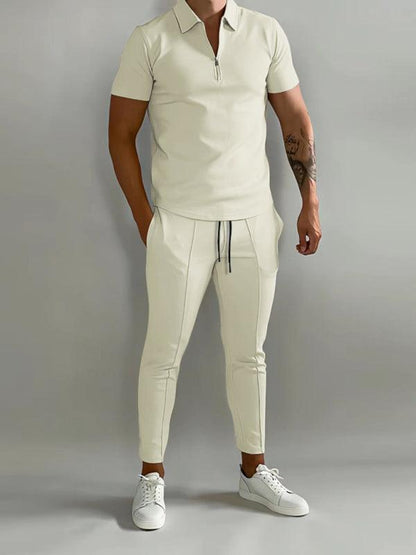 Stylish & Comfortable Men's Polo Shirt & Trousers Set - Solid Color - ForVanity men's clothing, men's outfits Men’s Outfits