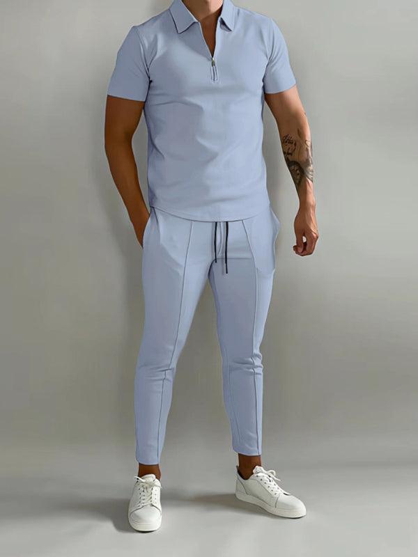 Stylish & Comfortable Men's Polo Shirt & Trousers Set - Solid Color - ForVanity men's clothing, men's outfits Men’s Outfits