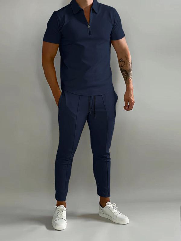 Stylish & Comfortable Men's Polo Shirt & Trousers Set - Solid Color - ForVanity men's clothing, men's outfits Men’s Outfits