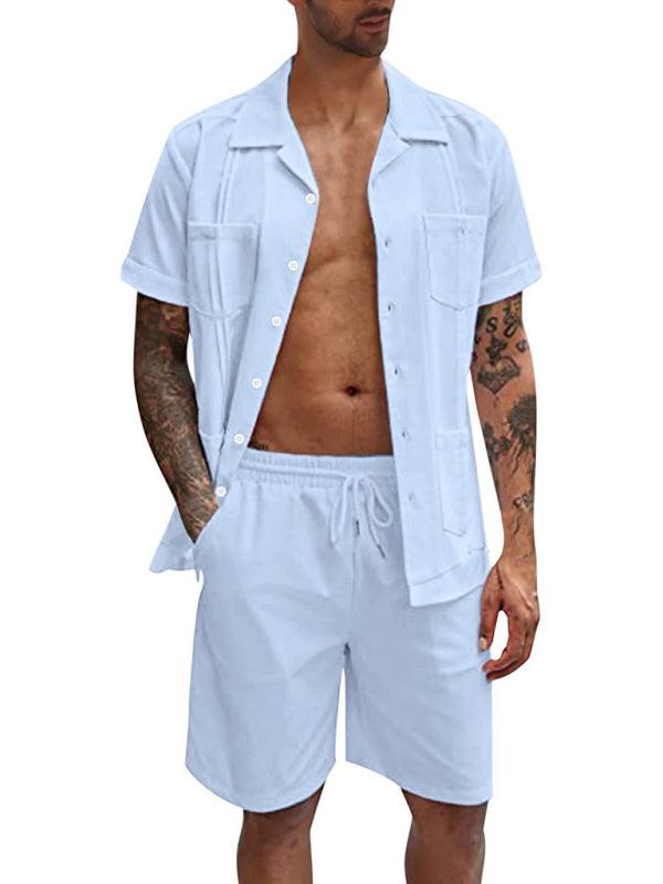 Comfortable Linen Short Sleeve Shorts Set - Casual Men's Outfit - ForVanity men's clothing, men's outfits Men's Outfit