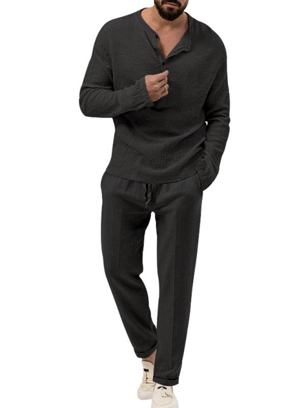 Versatile Men's Suit - Solid Color Long-Sleeve Shirt & Trousers - ForVanity men's clothing, men's outfits Men’s Outfits