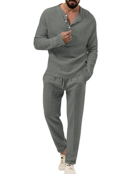 Versatile Men's Suit - Solid Color Long-Sleeve Shirt & Trousers - ForVanity men's clothing, men's outfits Men’s Outfits