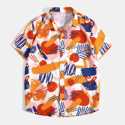 Beach Fashion Digital Print Ice Silk Shirt - Short Sleeve - ForVanity men's clothing, men's shirts Men’s Shirts