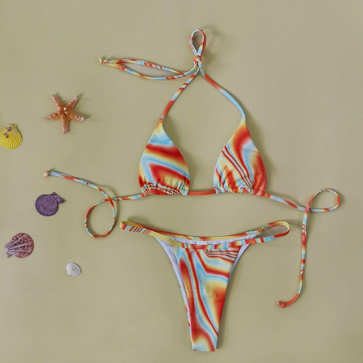 Sexy Printed Three-Piece Swimsuit with Drawstring Detail - ForVanity women's lingerie, women's swimwear Swimwear
