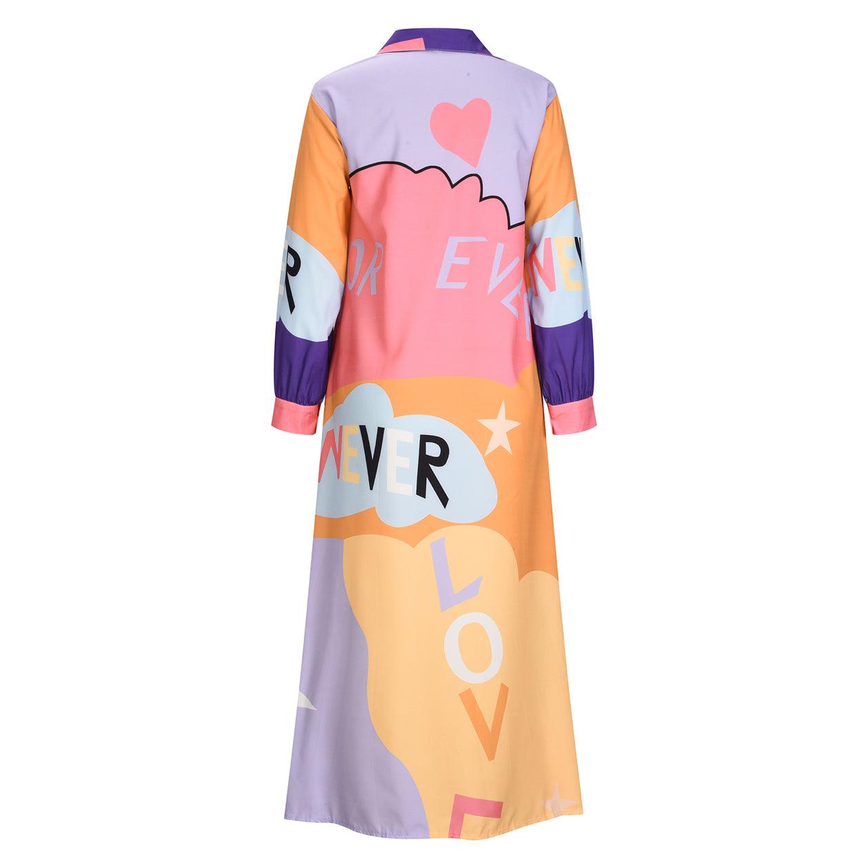 Casual Long Sleeve Printed Maxi Shirt Dress - ForVanity casual dress, dress Casual Dress