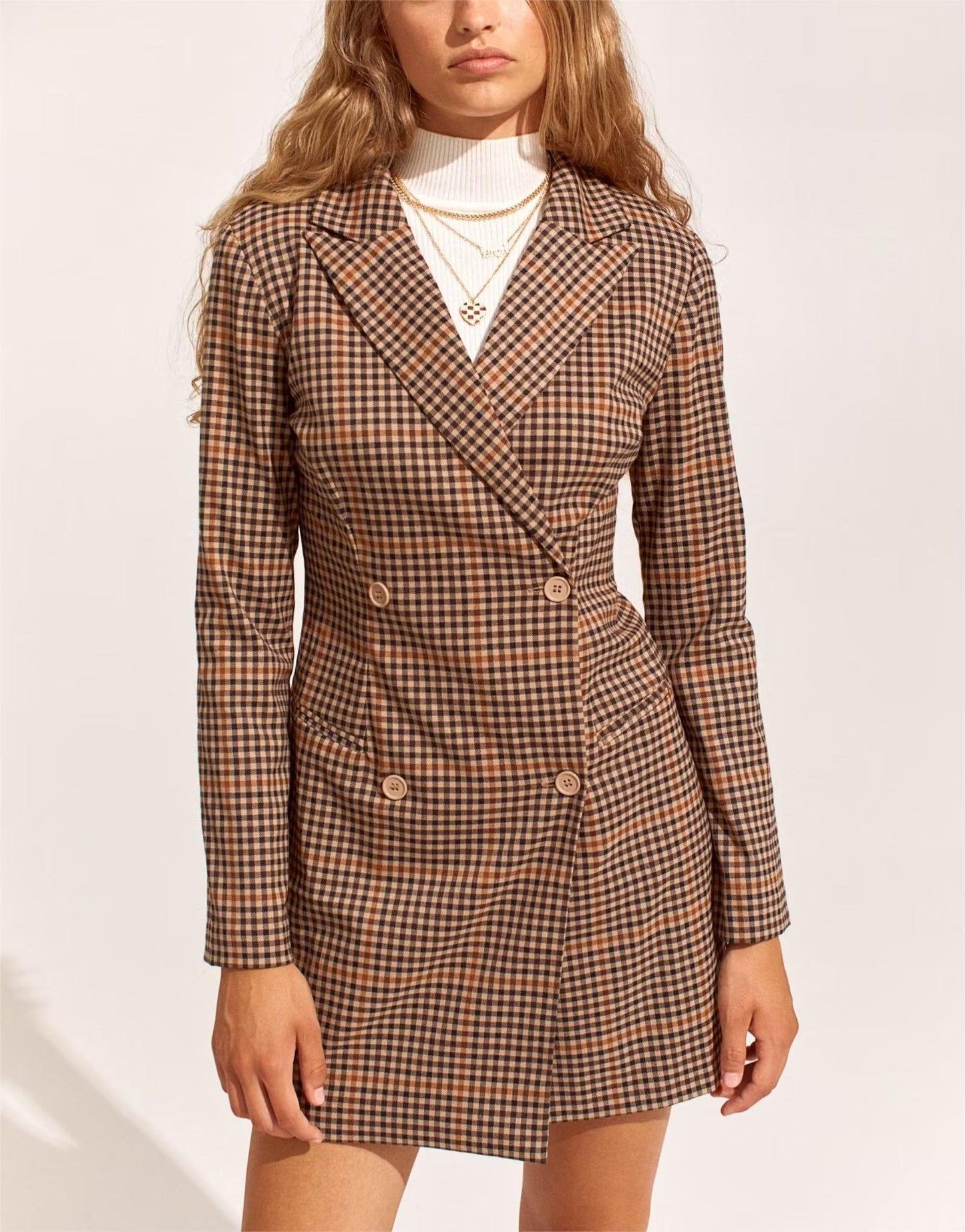 Sophisticated and Chic: Double Breasted Collared Long Sleeve Blazer Dress - ForVanity dress, Office Dress Office Dress