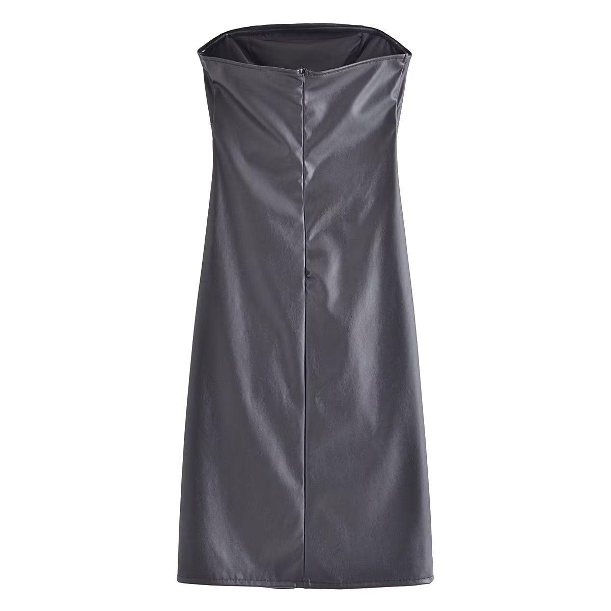 High Split Strapless Ruffle Dress: Summer Elegance with a Sexy Twist - ForVanity dress, leather, Leather Dress Leather Dress