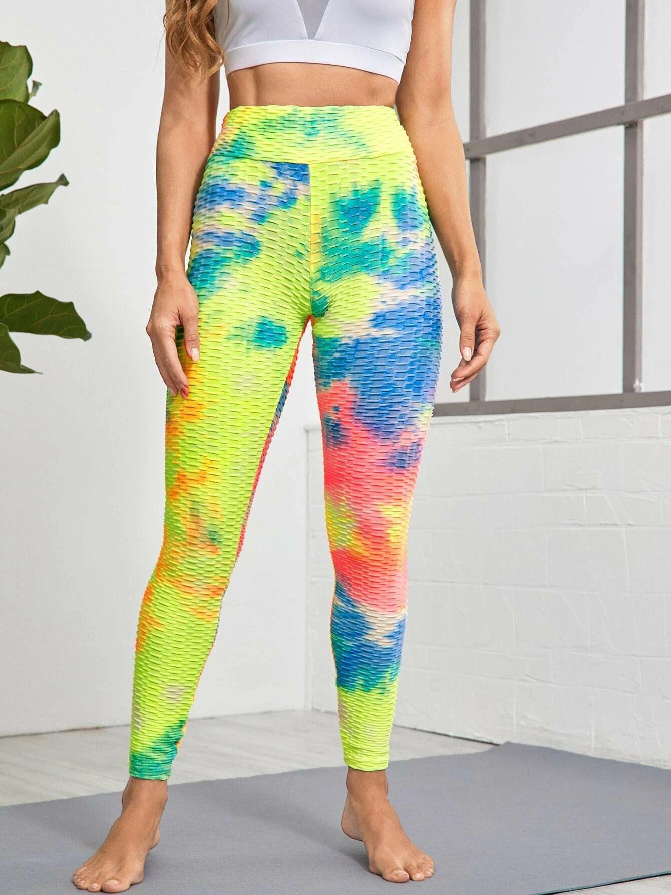 Slim Yoga Fitness Peach Hip Full-Length Tie Dye Leggings - ForVanity Leggings, women's sports & entertainment Activewear Pants