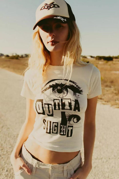 Women's Sexy Vintage White Graphic Slim Fit T-Shirt - ForVanity t-shirts, women's clothing T-Shirt