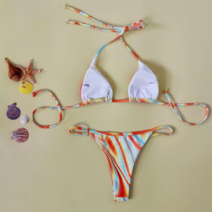 Sexy Printed Three-Piece Swimsuit with Drawstring Detail - ForVanity women's lingerie, women's swimwear Swimwear