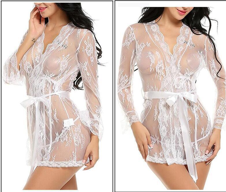 Women's Lace Belted Sexy Lingerie Robe Set - ForVanity robes, Sweet Dreams, women's lingerie Robes