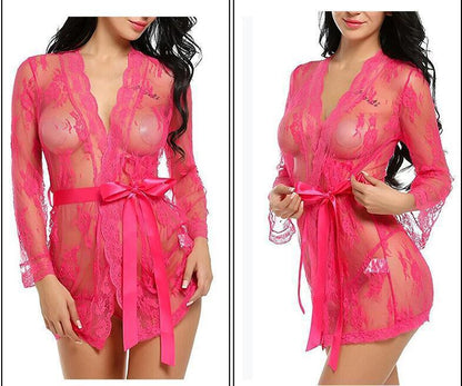 Women's Lace Belted Sexy Lingerie Robe Set - ForVanity robes, Sweet Dreams, women's lingerie Robes