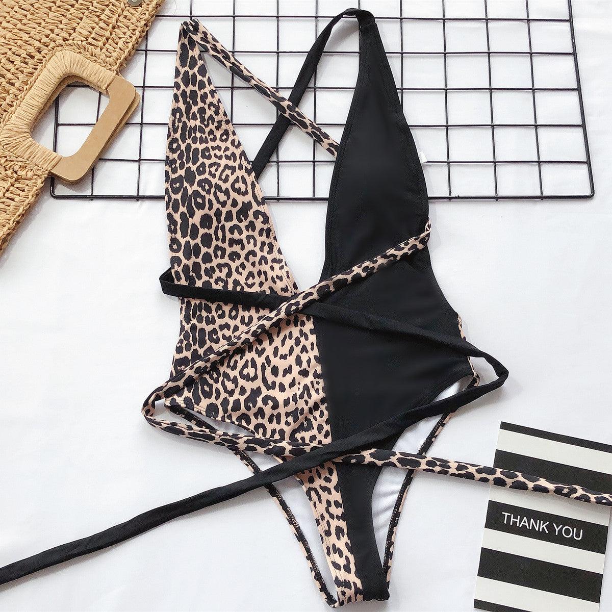 Stylish Leopard Print One Piece Swimsuit with Cutout Detail - ForVanity women's lingerie, women's swimwear Swimwear