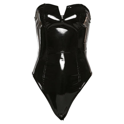 Summer Backless Faux Leather Strapless Bodysuit - ForVanity bodysuits, women's clothing Bodysuit