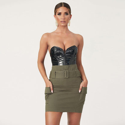 Summer Backless Faux Leather Strapless Bodysuit - ForVanity bodysuits, women's clothing Bodysuit