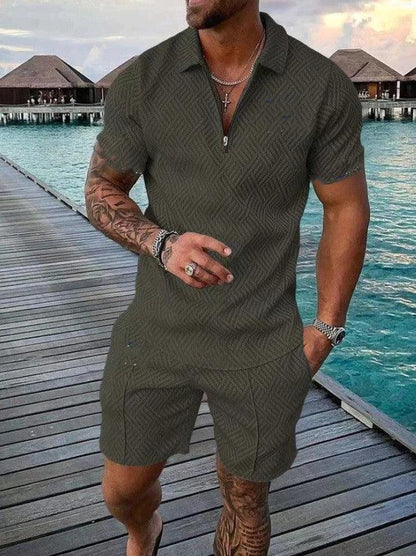 Casual Fashion Men's Polo T-Shirt & Shorts Set - ForVanity Beachwear, men's clothing, men's outfits, men's set, short outfit, Summer Men's Outfit