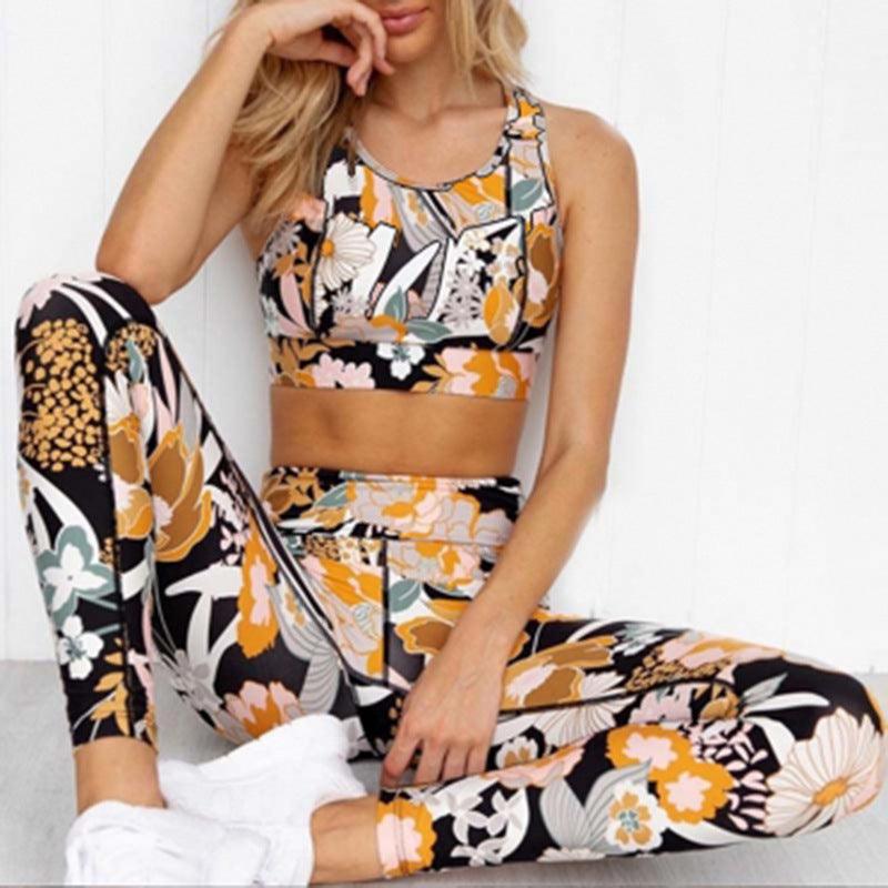 Casual and Sporty Popular Printed Fitness Two Piece Set - ForVanity sports sets, women's sports & entertainment Sports Sets