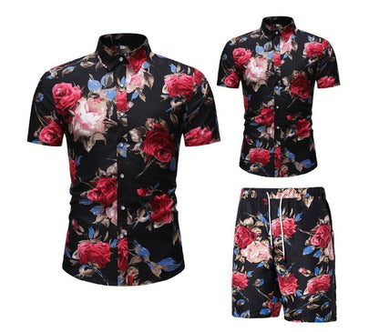 Vacation & Beachwear Men's Loose Casual Short Sleeve Shirt & Shorts Set - ForVanity Beachwear, men's clothing, men's outfits, men's set, short outfit, Summer Men's Outfit