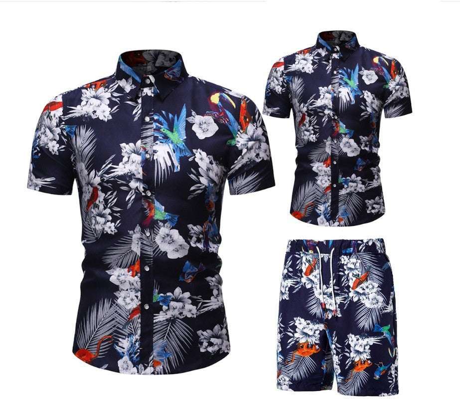 Vacation & Beachwear Men's Loose Casual Short Sleeve Shirt & Shorts Set