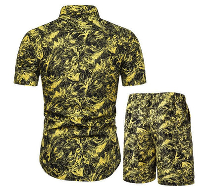 Vacation & Beachwear Men's Loose Casual Short Sleeve Shirt & Shorts Set - ForVanity Beachwear, men's clothing, men's outfits, men's set, short outfit, Summer Men's Outfit