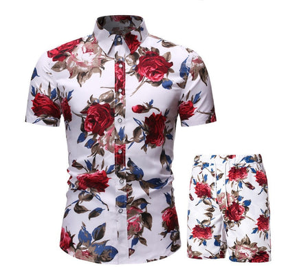 Vacation & Beachwear Men's Loose Casual Short Sleeve Shirt & Shorts Set - ForVanity Beachwear, men's clothing, men's outfits, men's set, short outfit, Summer Men's Outfit