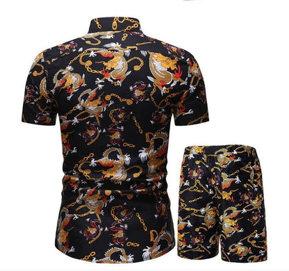 Vacation & Beachwear Men's Loose Casual Short Sleeve Shirt & Shorts Set - ForVanity Beachwear, men's clothing, men's outfits, men's set, short outfit, Summer Men's Outfit