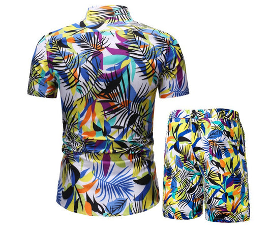 Vacation & Beachwear Men's Loose Casual Short Sleeve Shirt & Shorts Set
