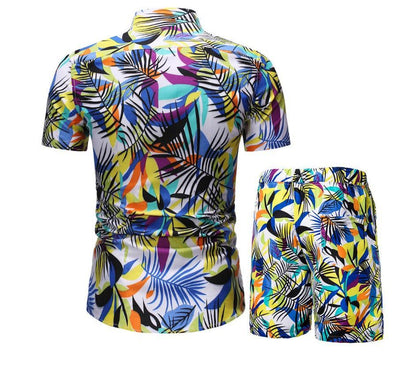 Vacation & Beachwear Men's Loose Casual Short Sleeve Shirt & Shorts Set - ForVanity Beachwear, men's clothing, men's outfits, men's set, short outfit, Summer Men's Outfit