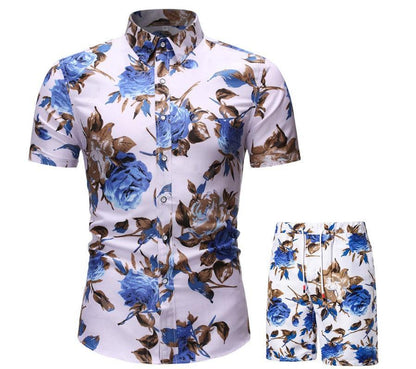 Vacation & Beachwear Men's Loose Casual Short Sleeve Shirt & Shorts Set - ForVanity Beachwear, men's clothing, men's outfits, men's set, short outfit, Summer Men's Outfit