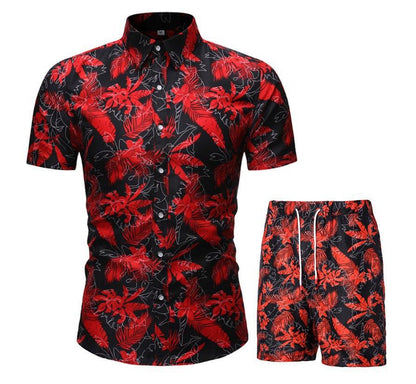 Vacation & Beachwear Men's Loose Casual Short Sleeve Shirt & Shorts Set - ForVanity Beachwear, men's clothing, men's outfits, men's set, short outfit, Summer Men's Outfit