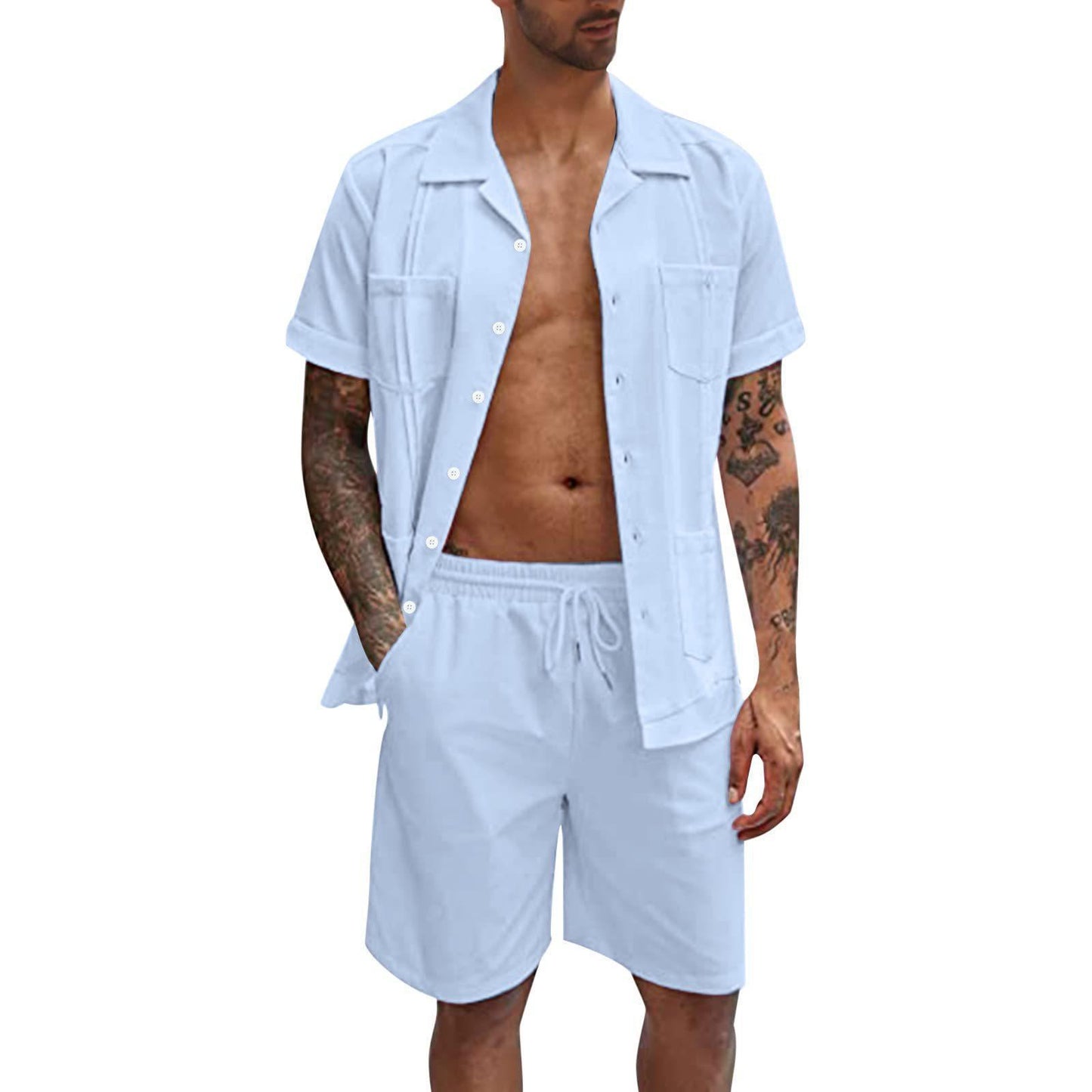 Summer Linen Short Sleeve Shorts Set - Loose Casual Men's Shirt
