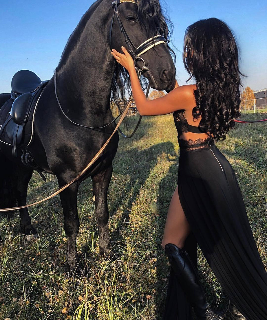 Elegant See Through Lace Nude Back High Slit Maxi Dress - ForVanity dress, formal dress Formal Dress