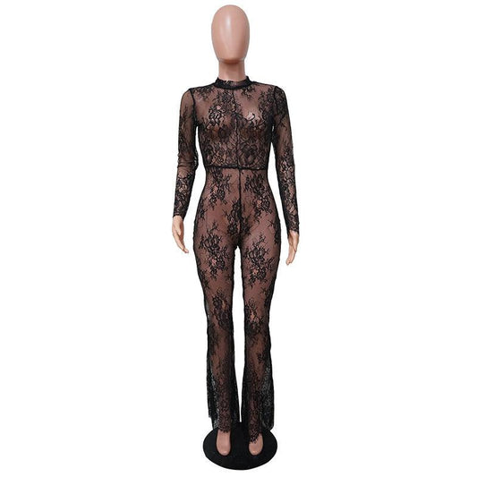 Seductive Lace See-Through Alluring Elegance Nightclub Jumpsuit - ForVanity jumpsuits, Jumpsuits & Rompers, women's clothing Jumpsuits