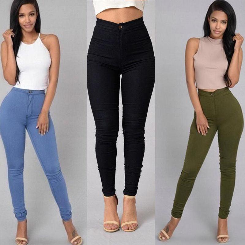 Chic High-Waisted Slim-Fit Denim Stretchy Skinny Jeans - ForVanity women's clothing, women's jeans Jeans