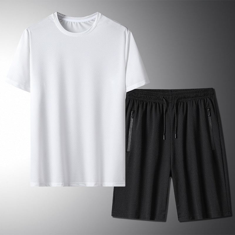 Men's Outdoor Summer Set - Ice Silk T-shirt & Sports Shorts Two-Piece Suit