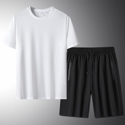 Men's Outdoor Summer Set - Ice Silk T-shirt & Sports Shorts Two-Piece Suit - ForVanity men's sports & entertainment, sports sets Sports Sets